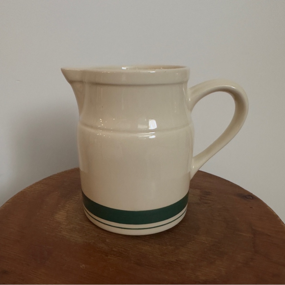Cream Ceramic Pitcher with Green Stripe